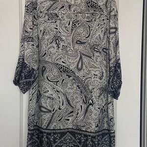 LOFT Black and White Paisley Midi Dress